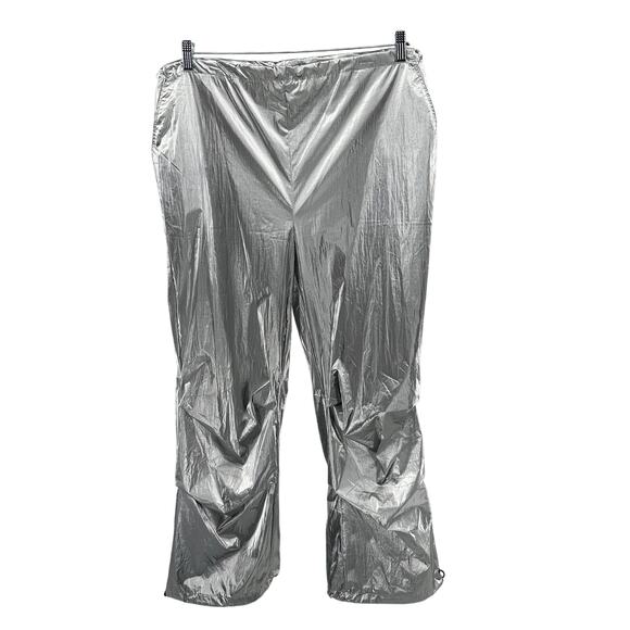 Vinyl Icons Metallic Foil Parachute Pants WMNS XL Silver Elastic Waist High Rise - Picture 1 of 10